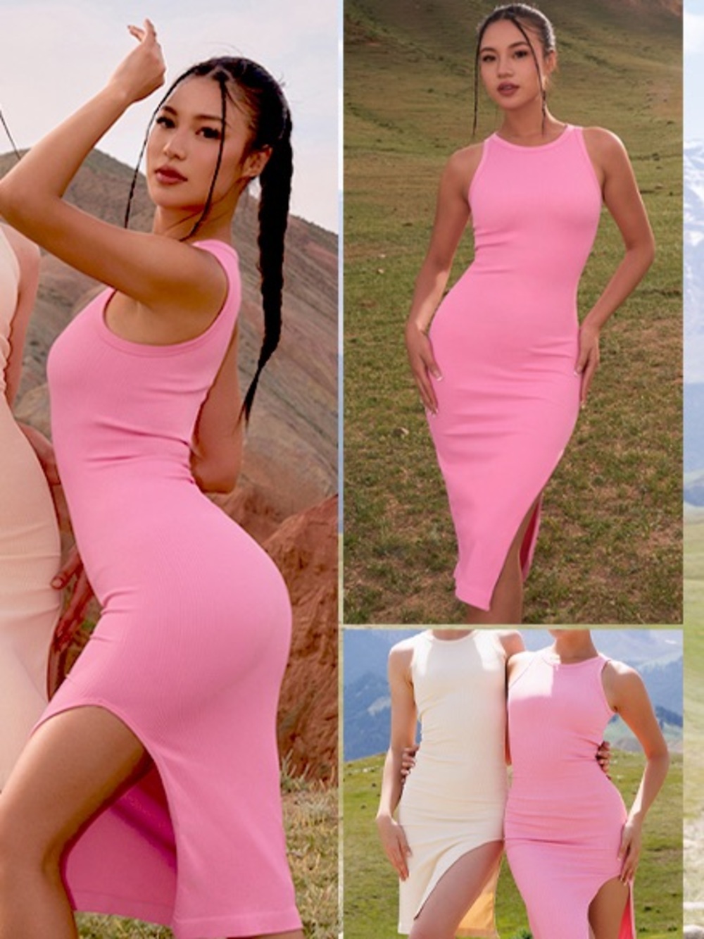 Pink Ribbed Sleeveless Knit Dress